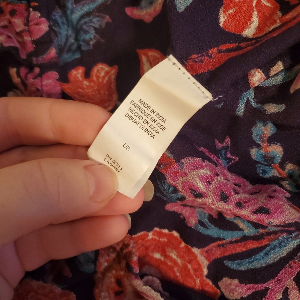 Lucky Brand Boho floral long sleeve Peasant top size large - Picture 3 of 5